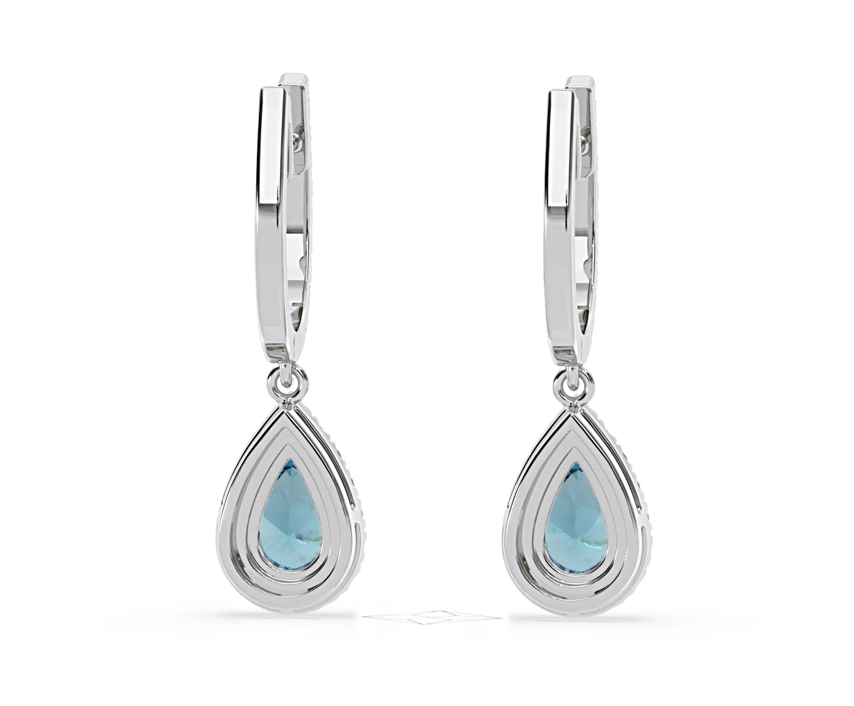 Diana Blue Lab Diamond 1.48ct Pear Halo Drop Earrings in 18K White Gold - Elara Collection - Image 49