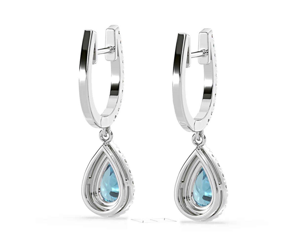 Diana Blue Lab Diamond 1.48ct Pear Halo Drop Earrings in 18K White Gold - Elara Collection - Image 53