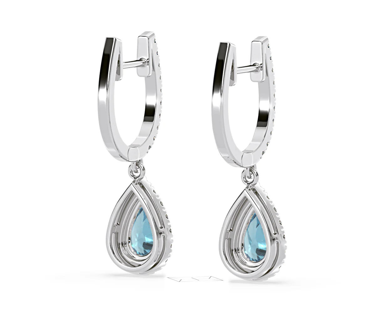 Diana Blue Lab Diamond 1.48ct Pear Halo Drop Earrings in 18K White Gold - Elara Collection - Image 54