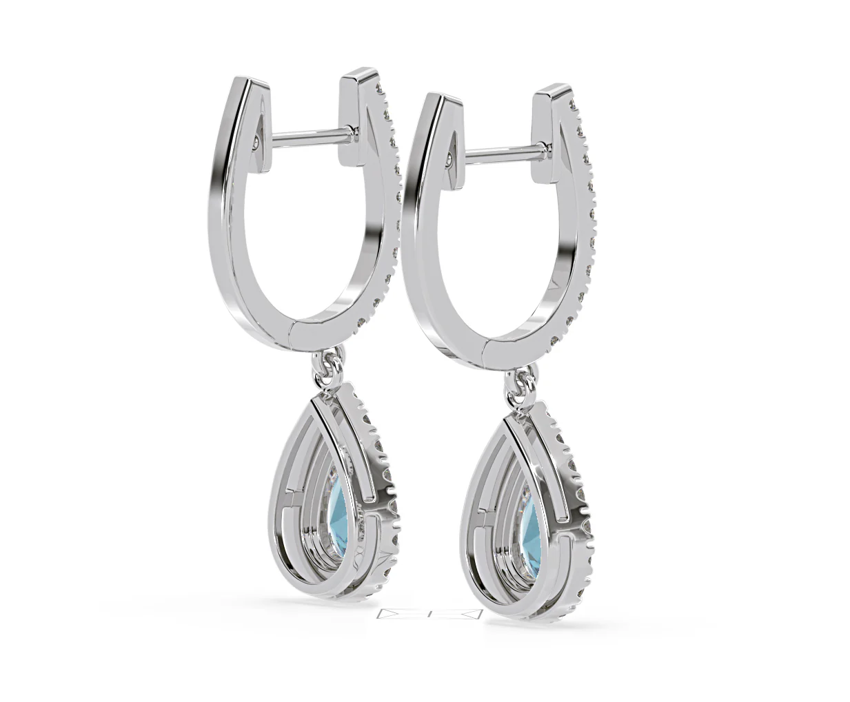 Diana Blue Lab Diamond 1.48ct Pear Halo Drop Earrings in 18K White Gold - Elara Collection - Image 58