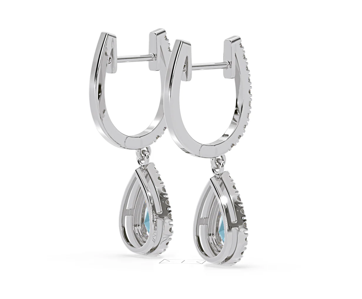 Diana Blue Lab Diamond 1.48ct Pear Halo Drop Earrings in 18K White Gold - Elara Collection - Image 59