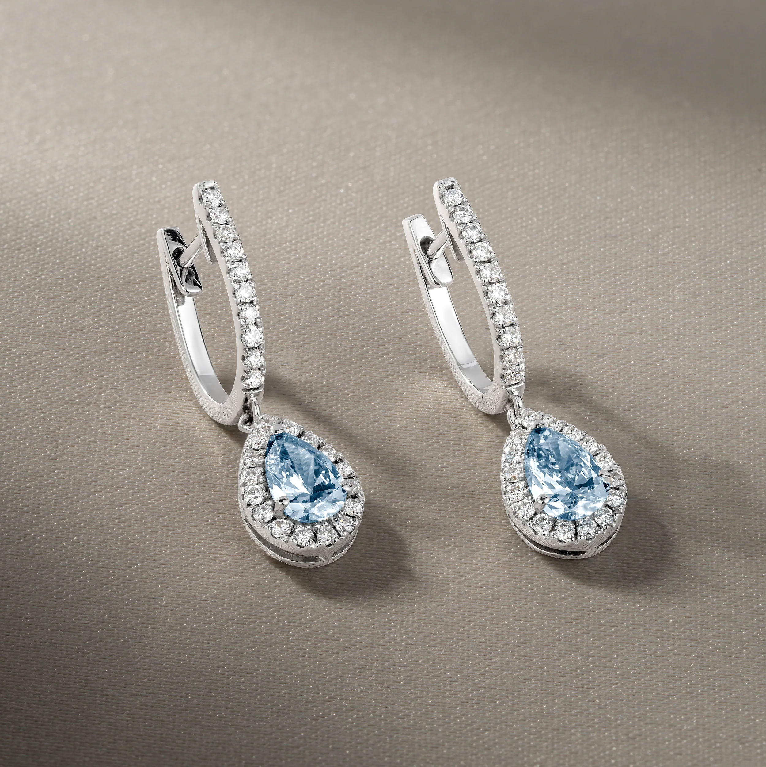 Diana Blue Lab Diamond 1.48ct Pear Halo Drop Earrings in 18K White Gold - Elara Collection - Image 6