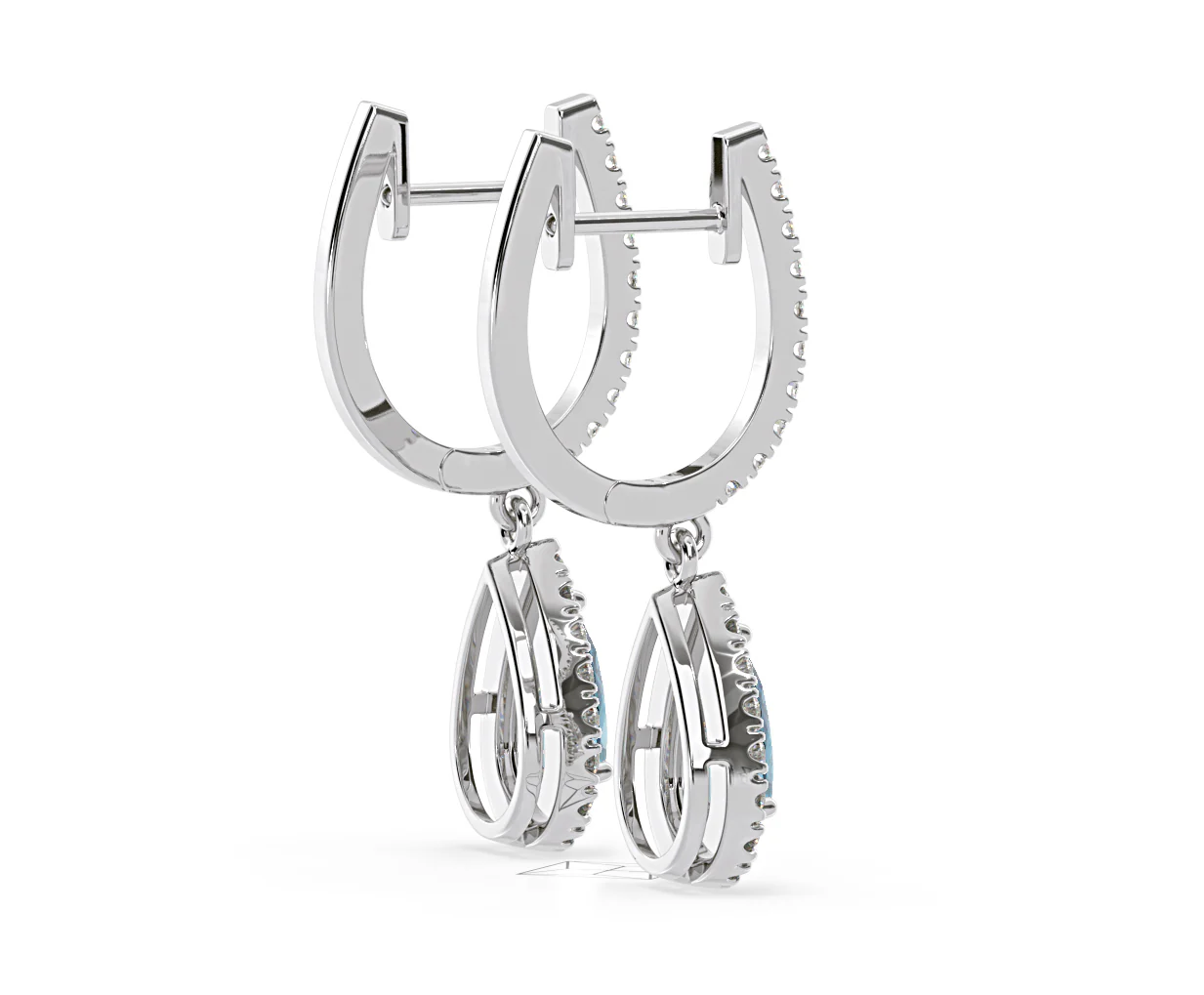 Diana Blue Lab Diamond 1.48ct Pear Halo Drop Earrings in 18K White Gold - Elara Collection - Image 62