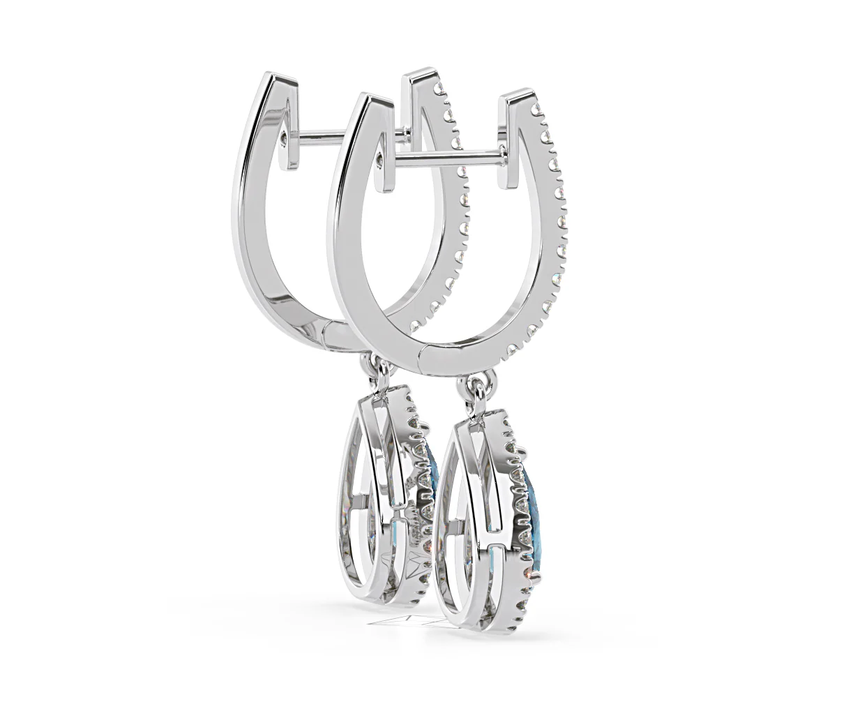 Diana Blue Lab Diamond 1.48ct Pear Halo Drop Earrings in 18K White Gold - Elara Collection - Image 63