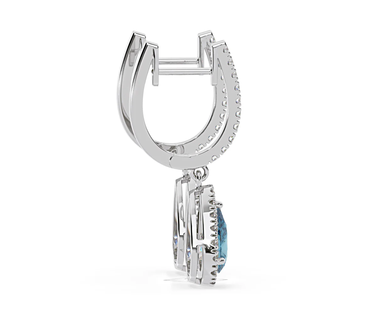 Diana Blue Lab Diamond 1.48ct Pear Halo Drop Earrings in 18K White Gold - Elara Collection - Image 66