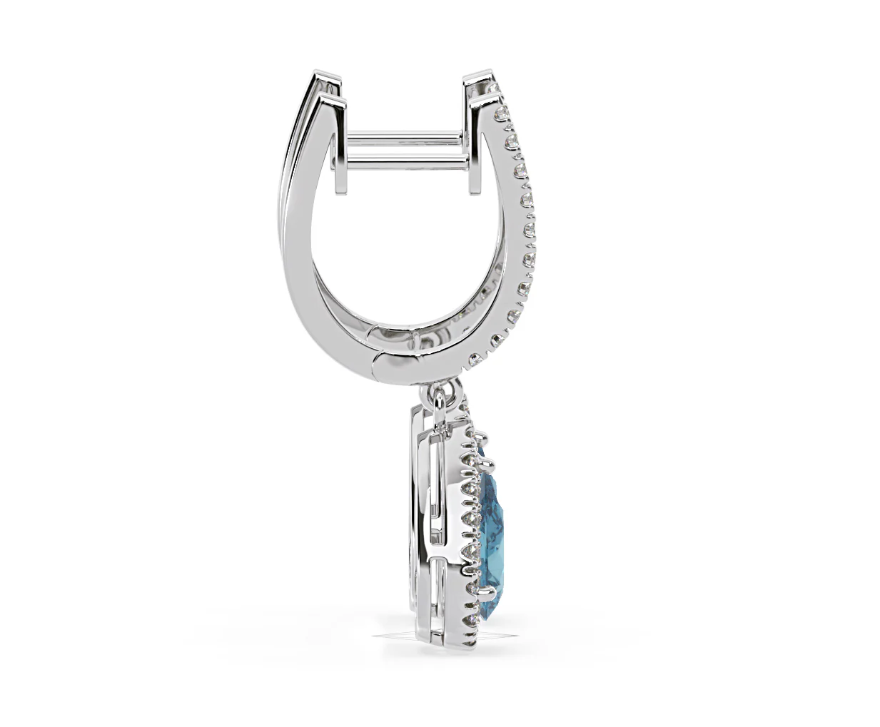 Diana Blue Lab Diamond 1.48ct Pear Halo Drop Earrings in 18K White Gold - Elara Collection - Image 67