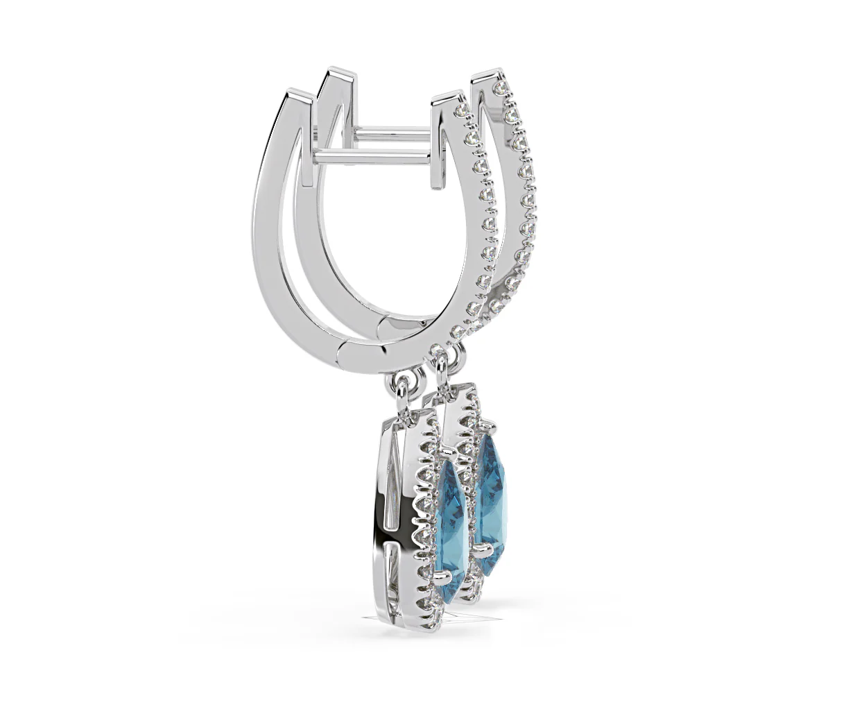 Diana Blue Lab Diamond 1.48ct Pear Halo Drop Earrings in 18K White Gold - Elara Collection - Image 69