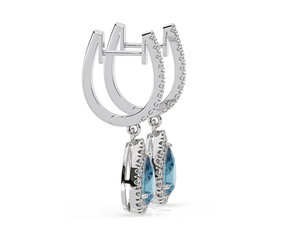 Diana Blue Lab Diamond 1.48ct Pear Halo Drop Earrings in 18K White Gold - Elara Collection - Image 70
