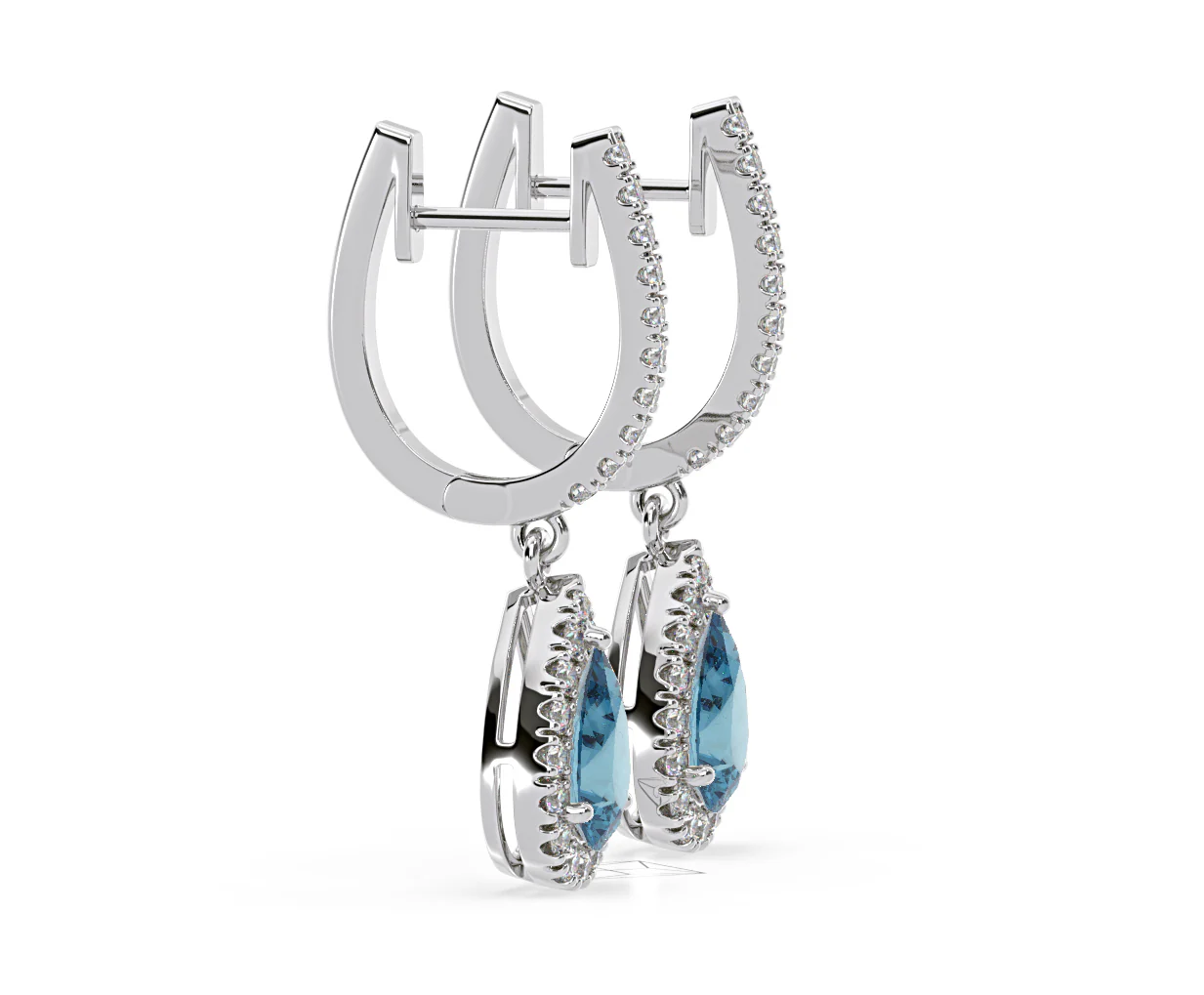 Diana Blue Lab Diamond 1.48ct Pear Halo Drop Earrings in 18K White Gold - Elara Collection - Image 71