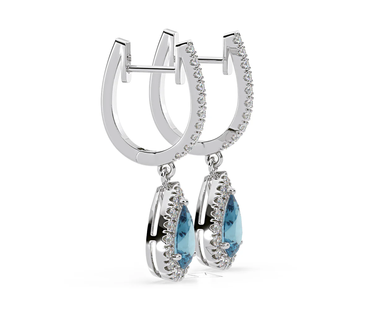 Diana Blue Lab Diamond 1.48ct Pear Halo Drop Earrings in 18K White Gold - Elara Collection - Image 72