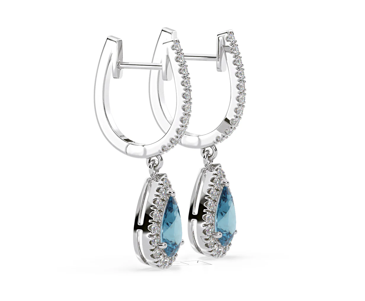 Diana Blue Lab Diamond 1.48ct Pear Halo Drop Earrings in 18K White Gold - Elara Collection - Image 73