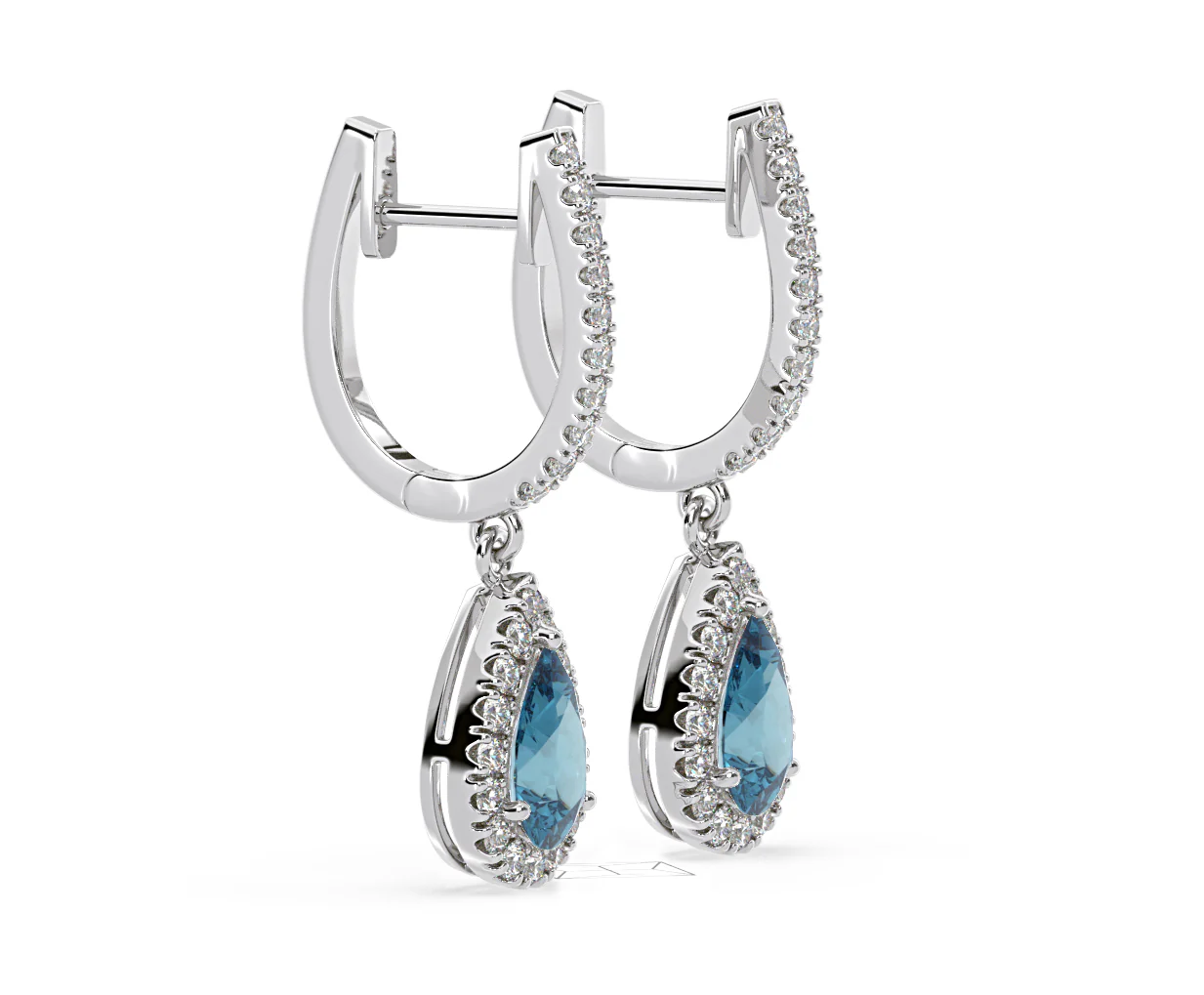 Diana Blue Lab Diamond 1.48ct Pear Halo Drop Earrings in 18K White Gold - Elara Collection - Image 74