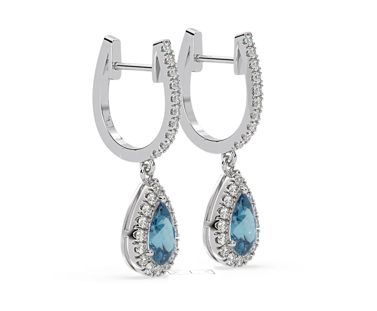 Diana Blue Lab Diamond 1.48ct Pear Halo Drop Earrings in 18K White Gold - Elara Collection - Image 76