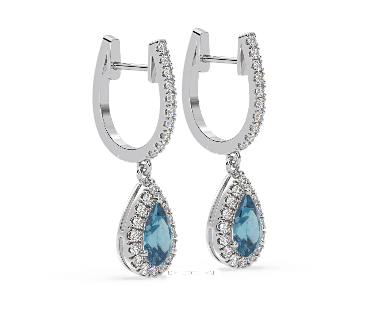 Diana Blue Lab Diamond 1.48ct Pear Halo Drop Earrings in 18K White Gold - Elara Collection - Image 77