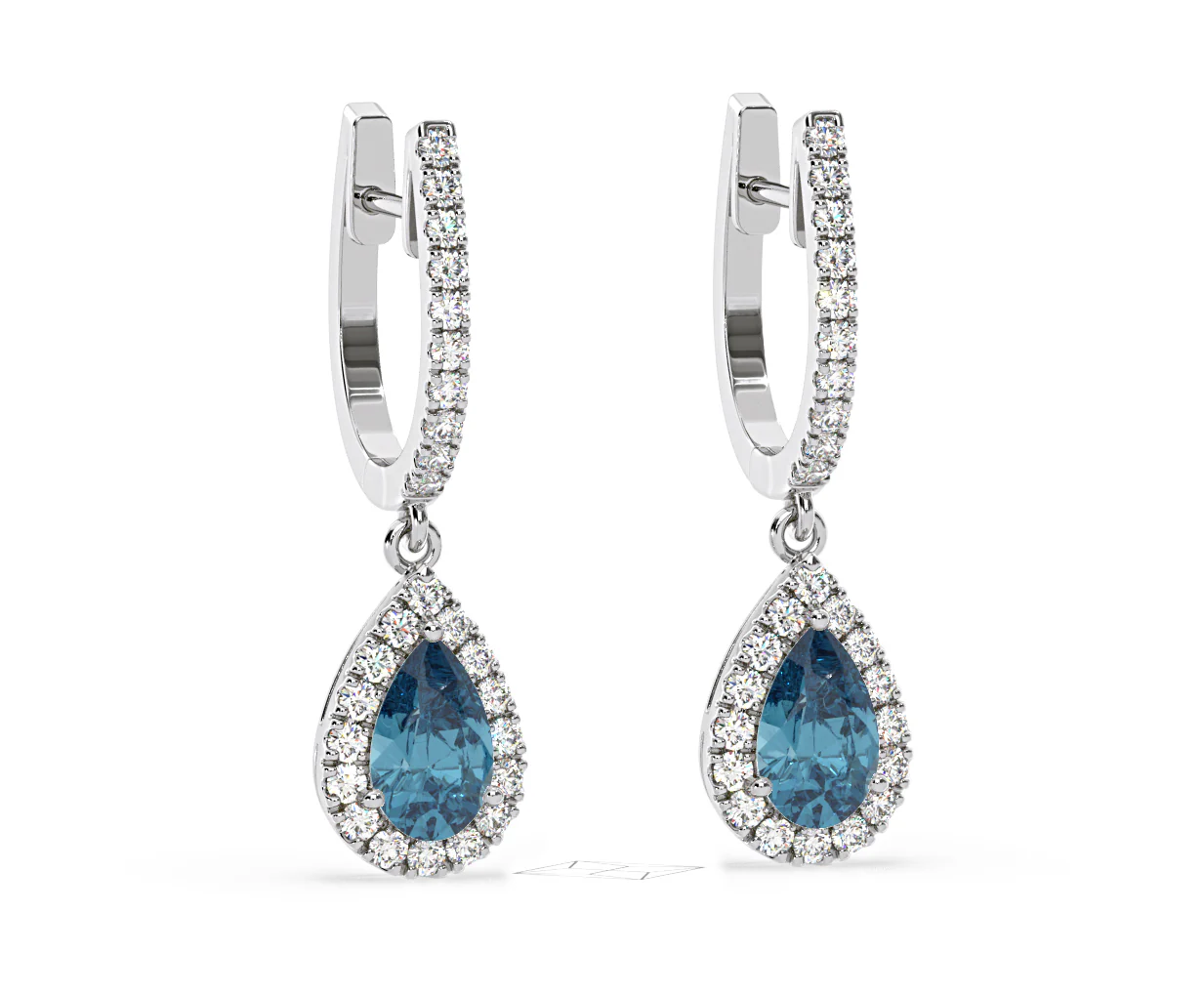 Diana Blue Lab Diamond 1.48ct Pear Halo Drop Earrings in 18K White Gold - Elara Collection - Image 83