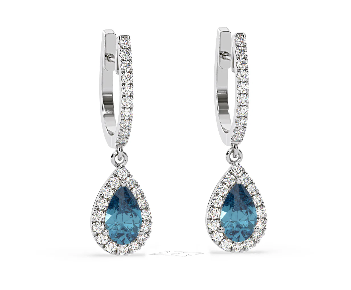 Diana Blue Lab Diamond 1.48ct Pear Halo Drop Earrings in 18K White Gold - Elara Collection - Image 84