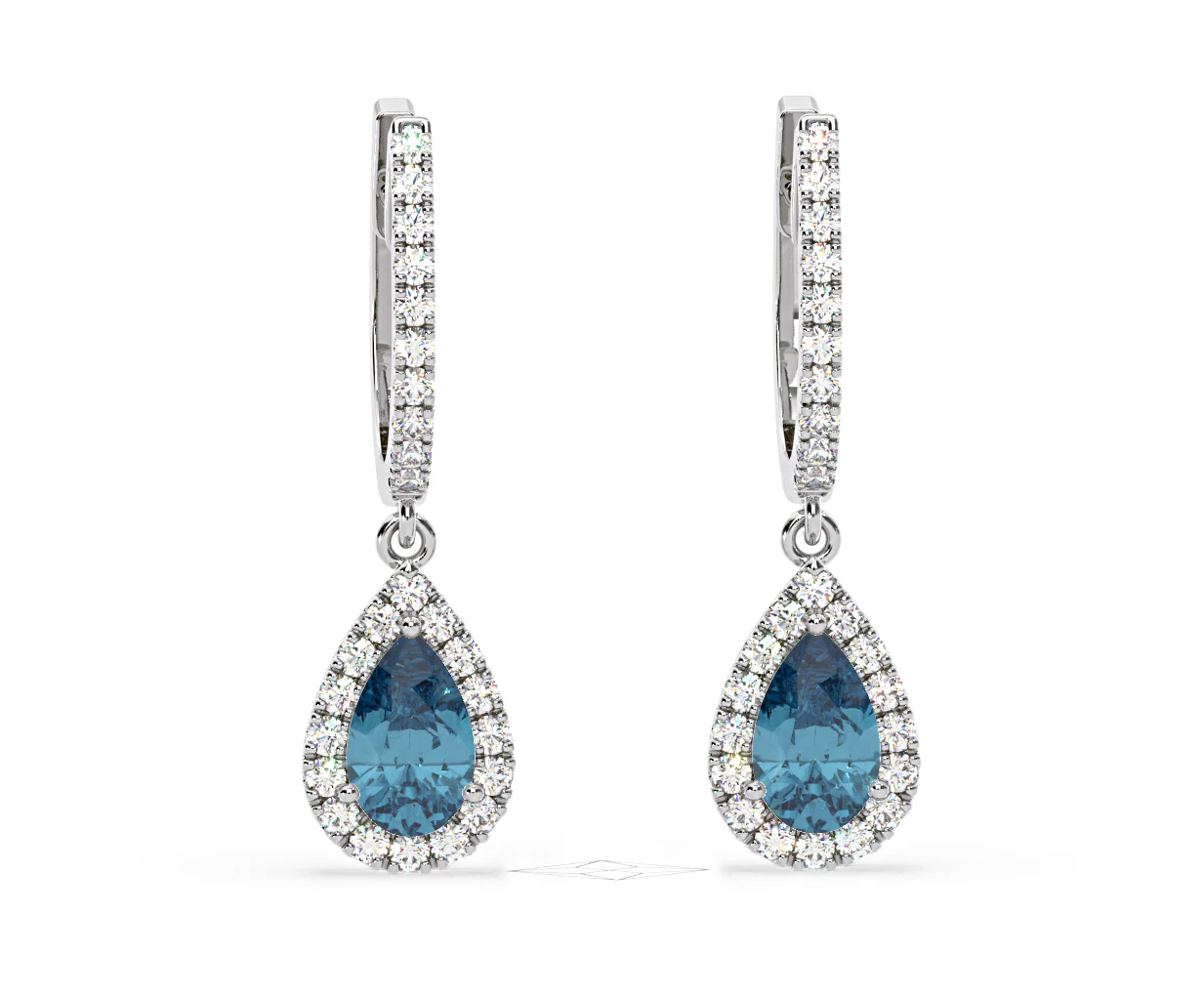 Diana Blue Lab Diamond 1.48ct Pear Halo Drop Earrings in 18K White Gold - Elara Collection - Image 86