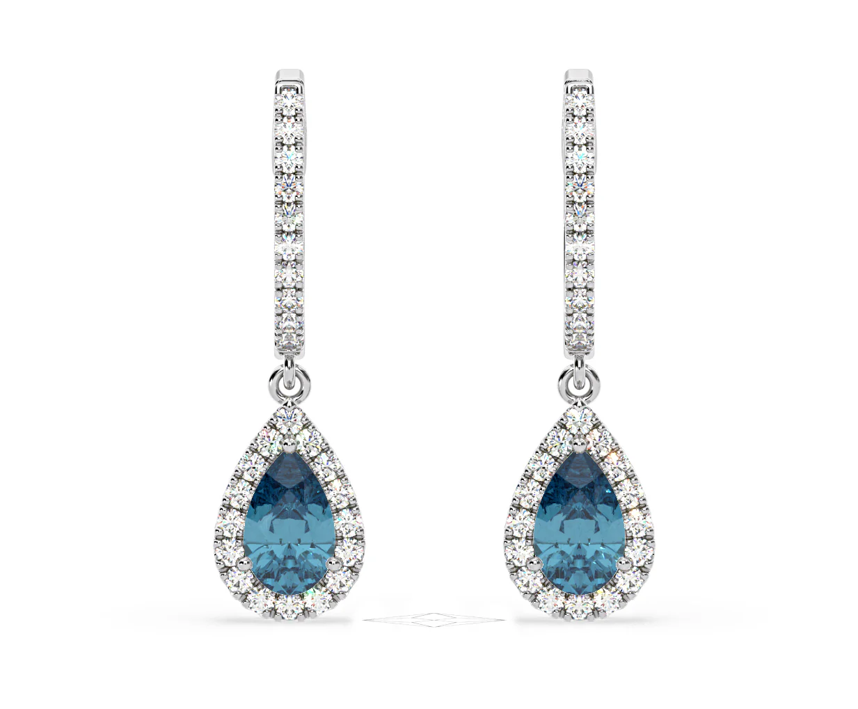 Diana Blue Lab Diamond 1.48ct Pear Halo Drop Earrings in 18K White Gold - Elara Collection - Image 87