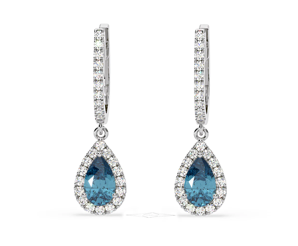 Diana Blue Lab Diamond 1.48ct Pear Halo Drop Earrings in 18K White Gold - Elara Collection - Image 9