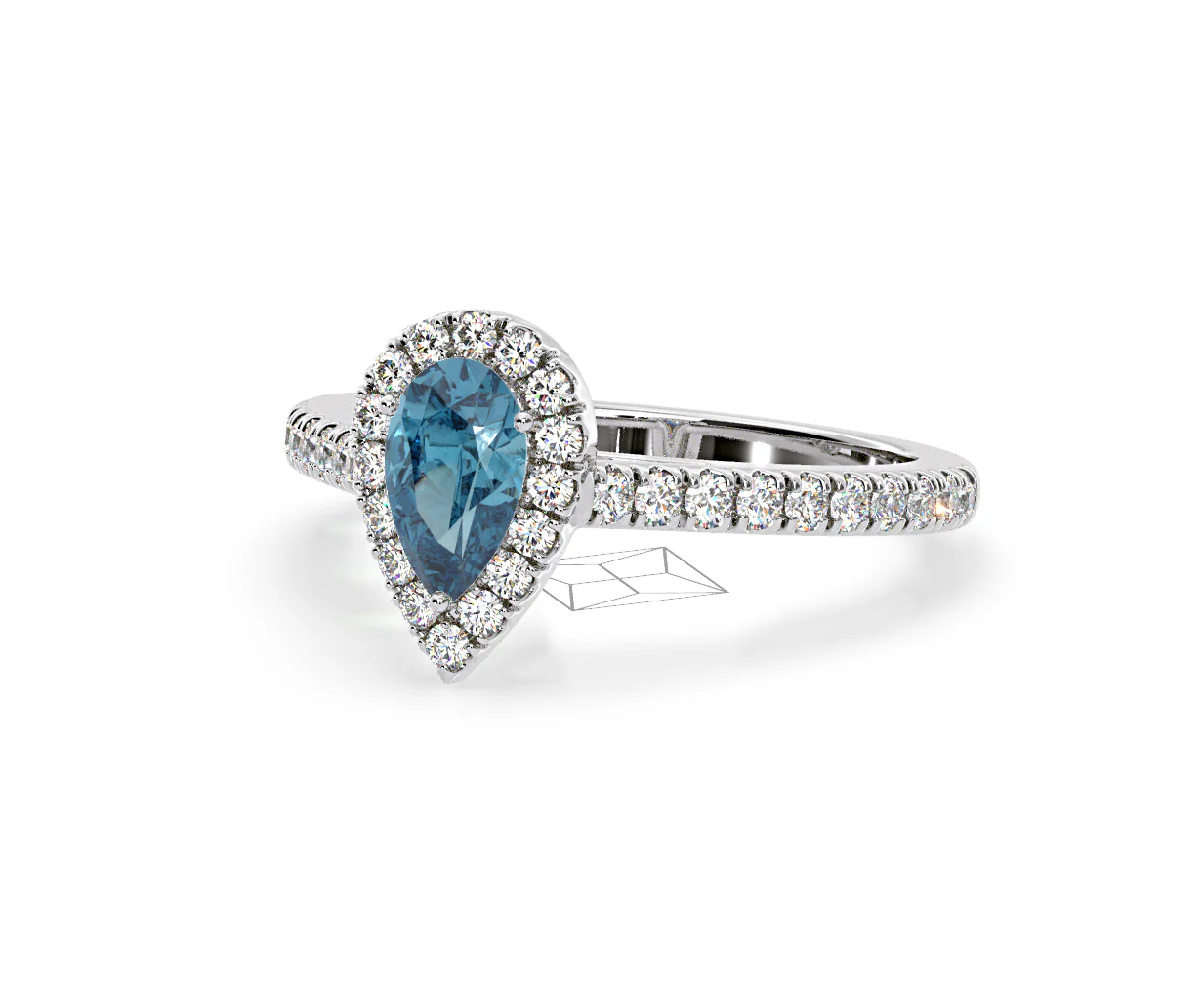 Diana Blue Lab Diamond Pear Halo Ring 1.00ct in Platinum - Elara Collection - Image 14