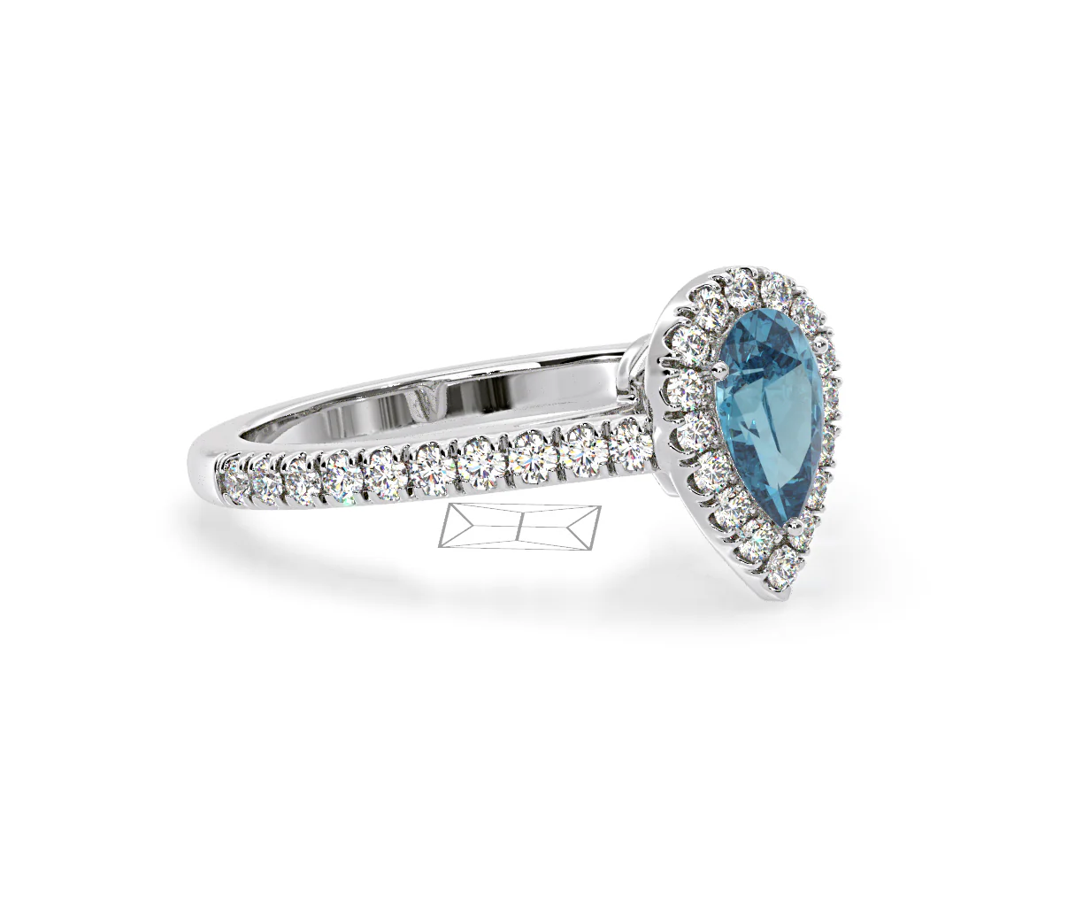 Diana Blue Lab Diamond Pear Halo Ring 1.00ct in Platinum - Elara Collection - Image 79
