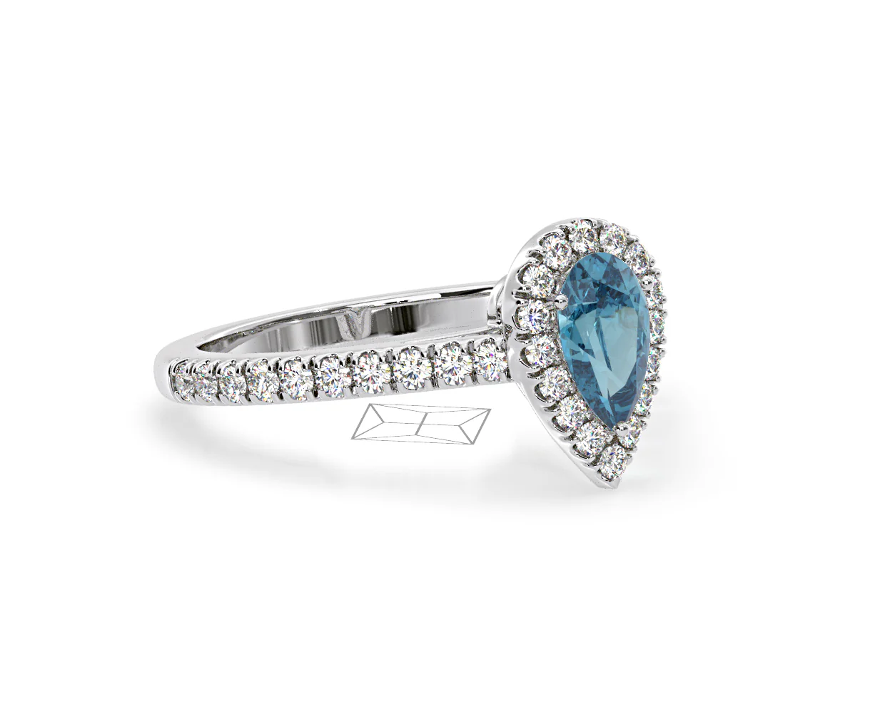 Diana Blue Lab Diamond Pear Halo Ring 1.00ct in Platinum - Elara Collection - Image 80