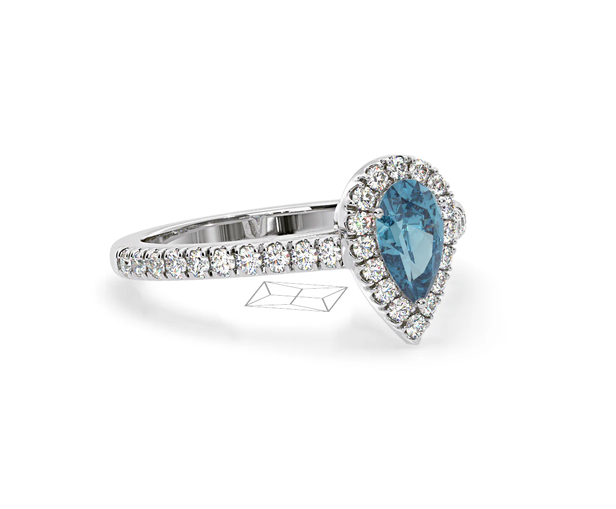 Diana Blue Lab Diamond Pear Halo Ring 1.00ct in Platinum - Elara Collection - Image 81