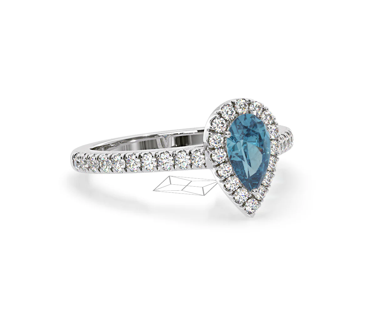 Diana Blue Lab Diamond Pear Halo Ring 1.00ct in Platinum - Elara Collection - Image 82