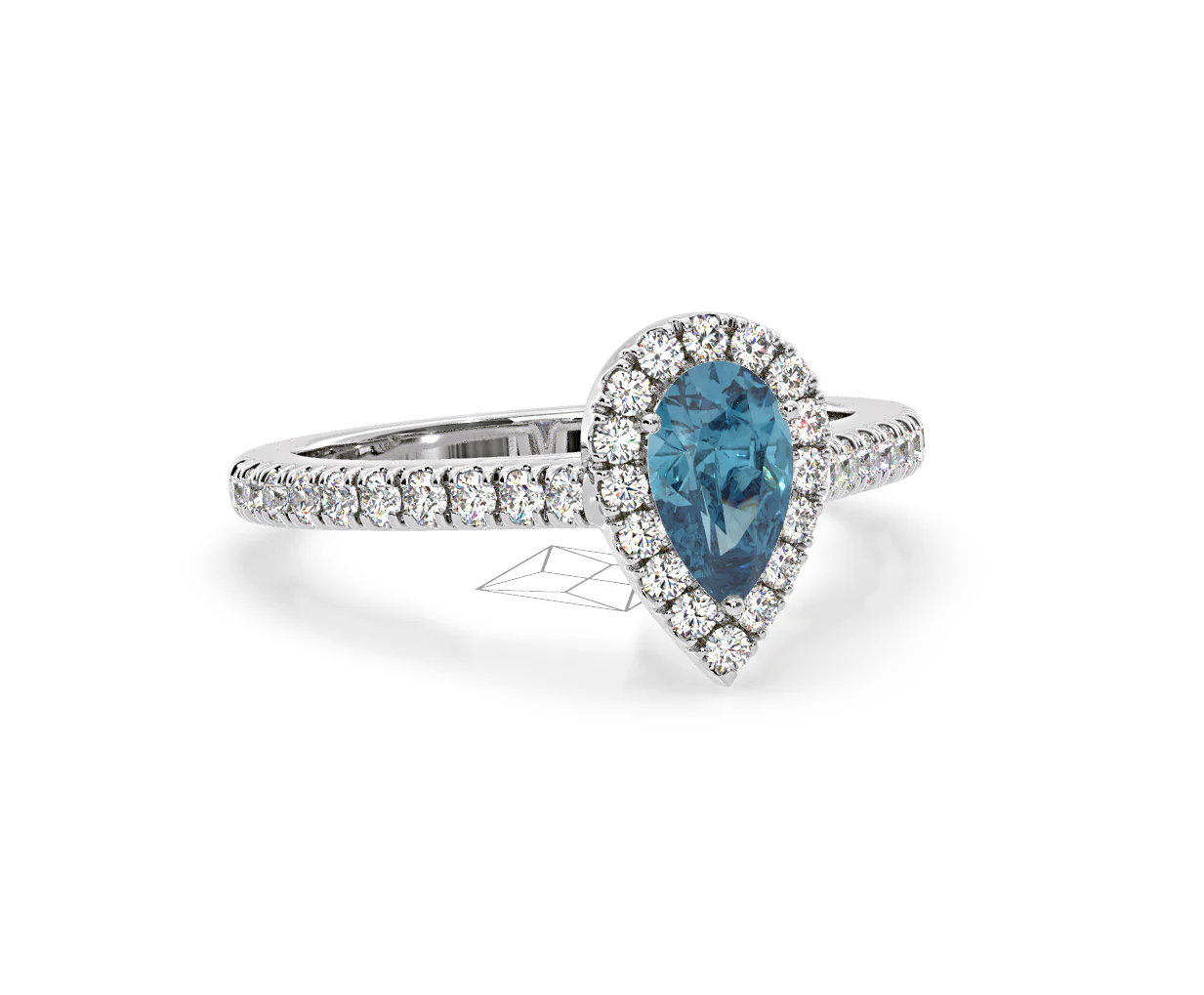 Diana Blue Lab Diamond Pear Halo Ring 1.00ct in Platinum - Elara Collection - Image 84