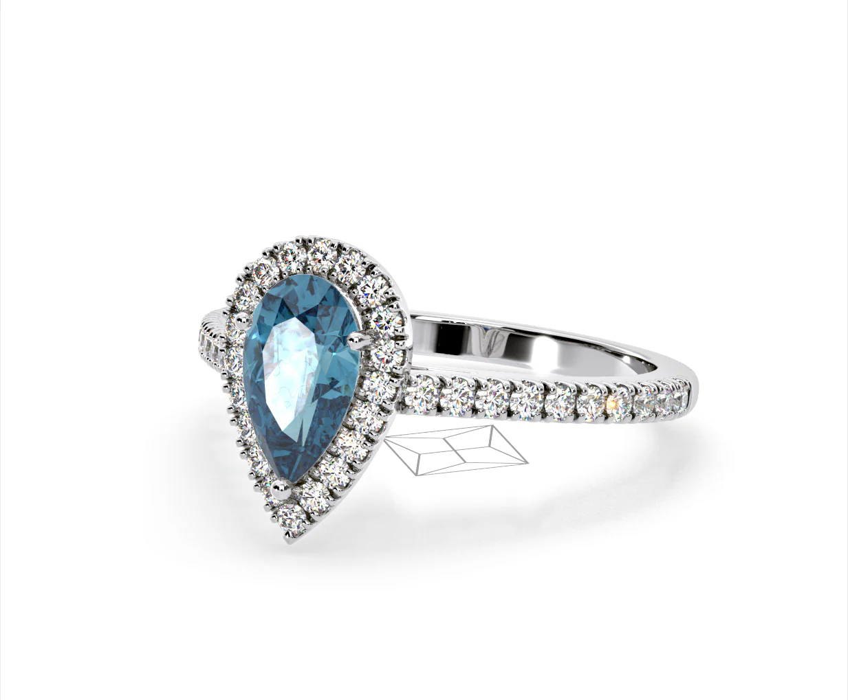 Diana Blue Lab Diamond Pear Halo Ring 1.60ct in 18K White Gold - Elara Collection - Image 13