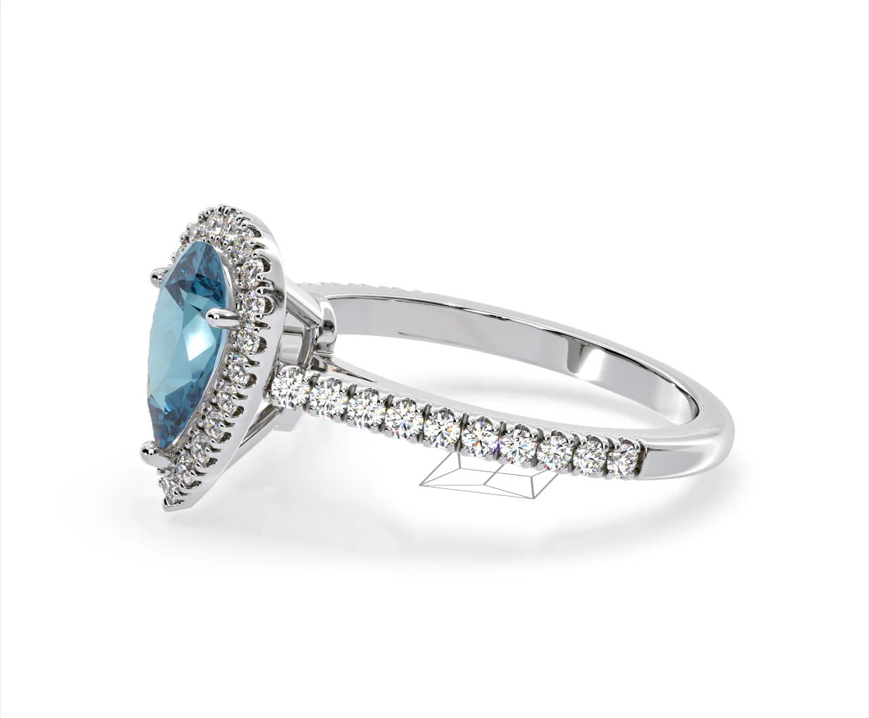 Diana Blue Lab Diamond Pear Halo Ring 1.60ct in 18K White Gold - Elara Collection - Image 21