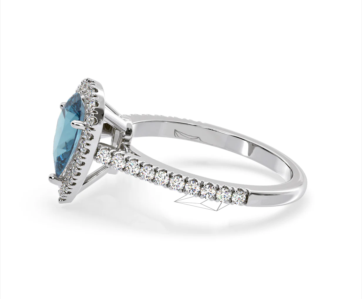 Diana Blue Lab Diamond Pear Halo Ring 1.60ct in 18K White Gold - Elara Collection - Image 24