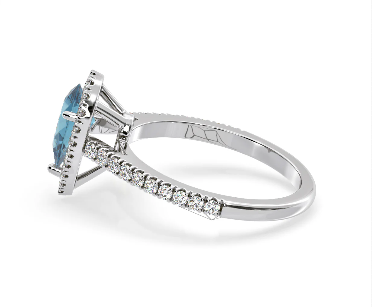 Diana Blue Lab Diamond Pear Halo Ring 1.60ct in 18K White Gold - Elara Collection - Image 28