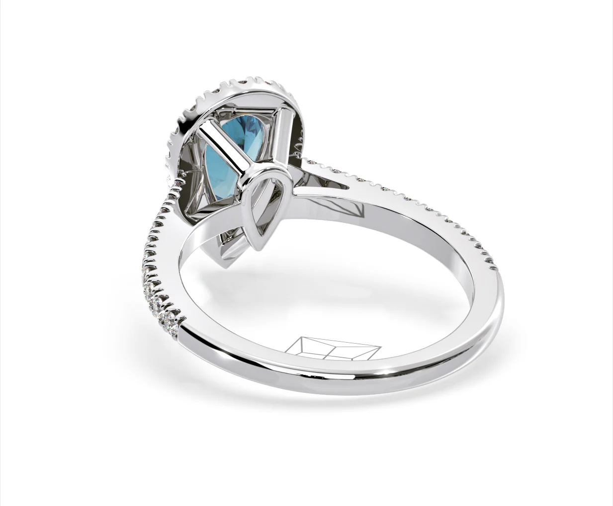 Diana Blue Lab Diamond Pear Halo Ring 1.60ct in 18K White Gold - Elara Collection - Image 41