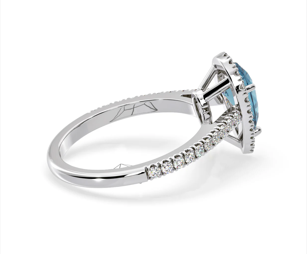 Diana Blue Lab Diamond Pear Halo Ring 1.60ct in 18K White Gold - Elara Collection - Image 62
