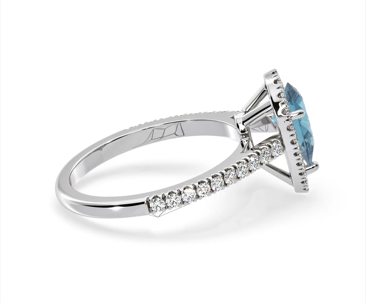 Diana Blue Lab Diamond Pear Halo Ring 1.60ct in 18K White Gold - Elara Collection - Image 65