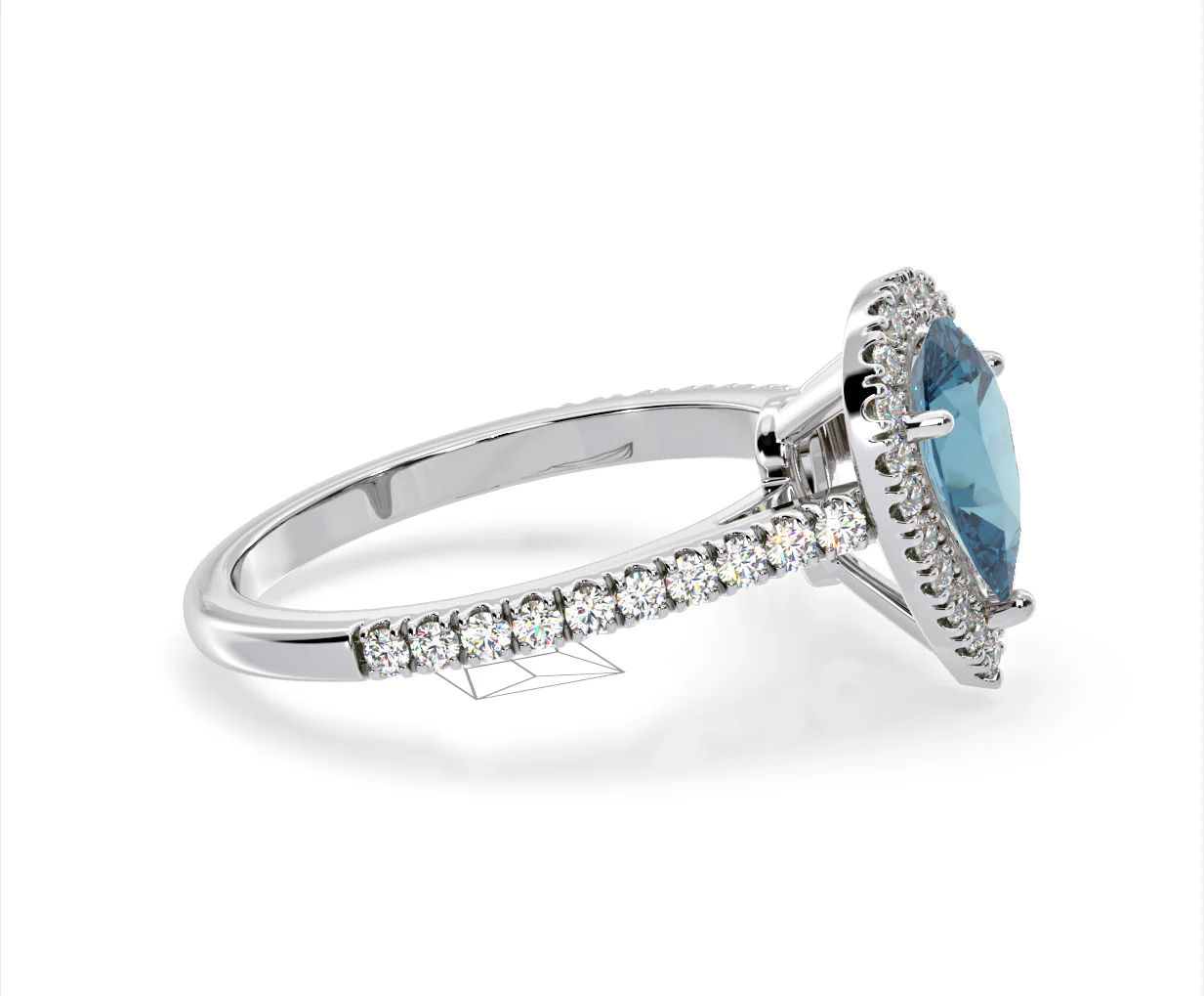 Diana Blue Lab Diamond Pear Halo Ring 1.60ct in 18K White Gold - Elara Collection - Image 70