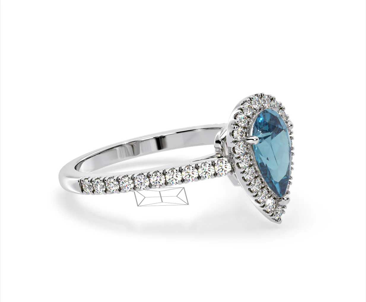 Diana Blue Lab Diamond Pear Halo Ring 1.60ct in 18K White Gold - Elara Collection - Image 75