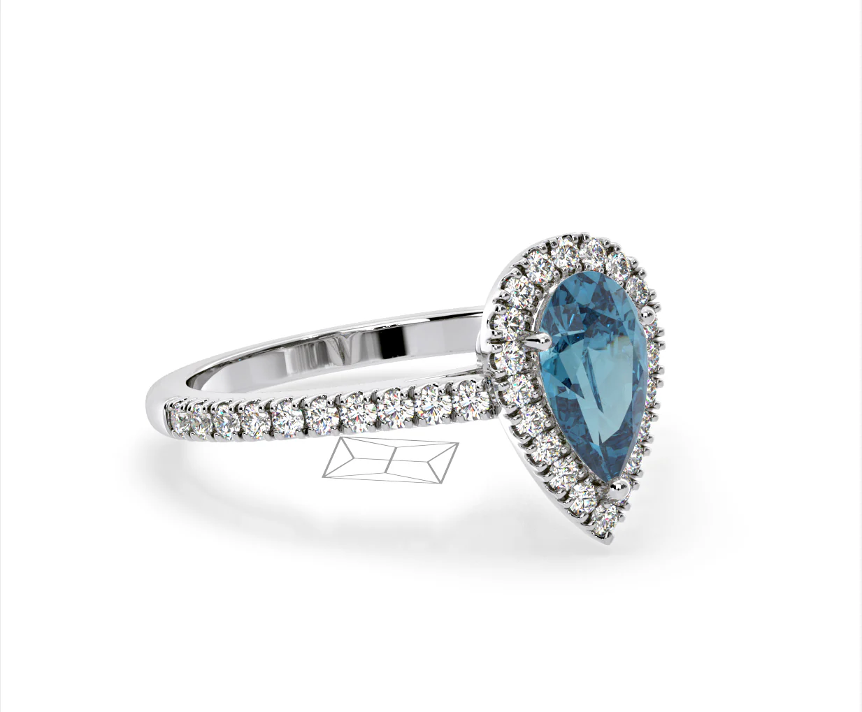 Diana Blue Lab Diamond Pear Halo Ring 1.60ct in 18K White Gold - Elara Collection - Image 78