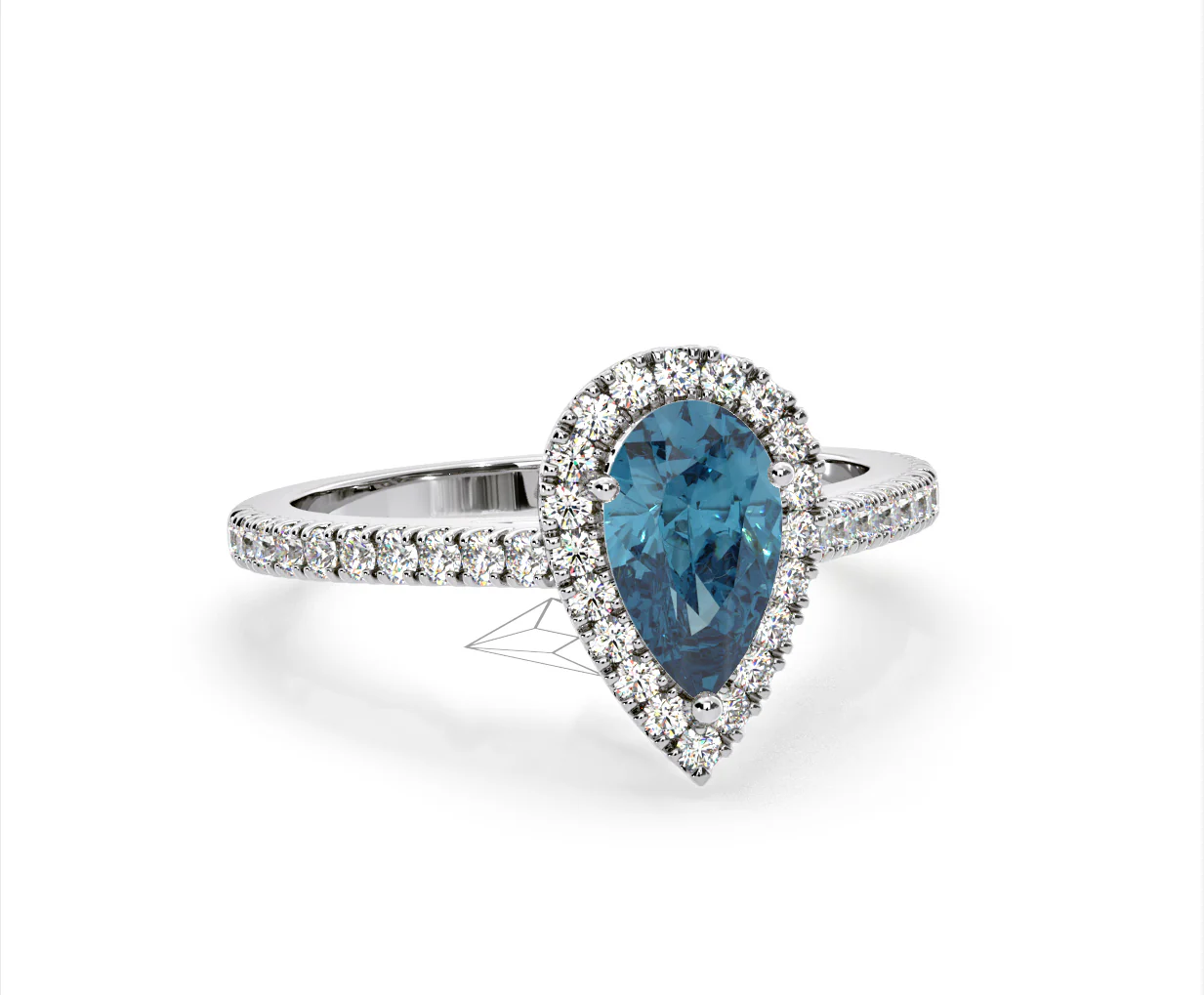 Diana Blue Lab Diamond Pear Halo Ring 1.60ct in 18K White Gold - Elara Collection - Image 83