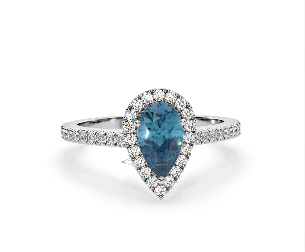 Diana Blue Lab Diamond Pear Halo Ring 1.60ct in 18K White Gold - Elara Collection - Image 85