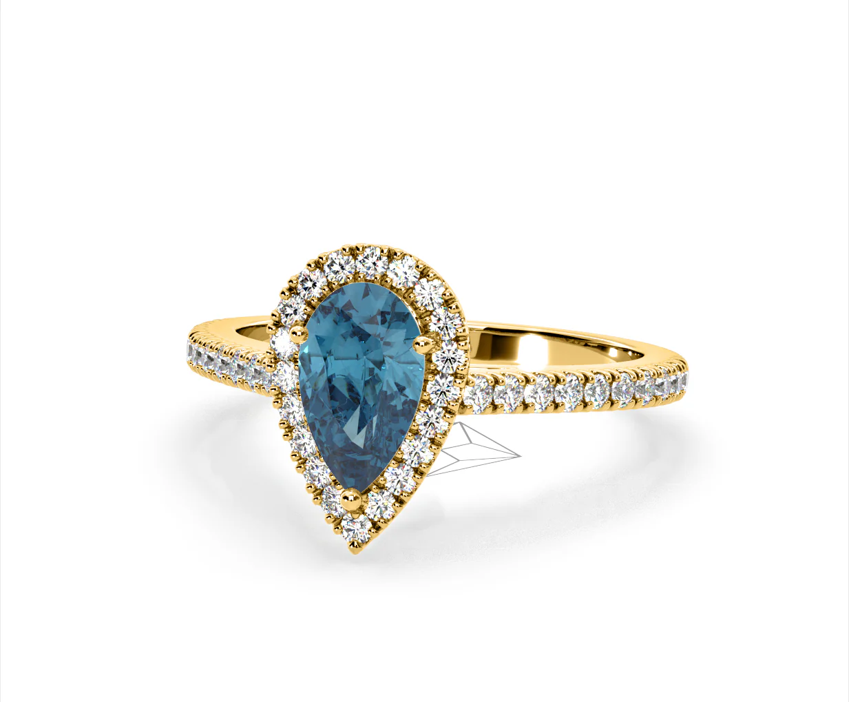 Diana Blue Lab Diamond Pear Halo Ring 1.60ct in 18K Yellow Gold - Elara Collection - Image 10