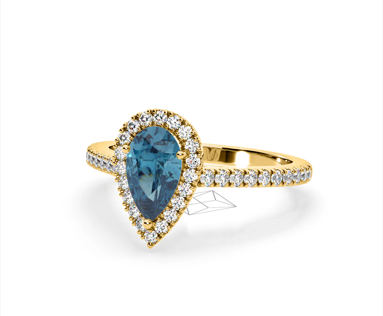 Diana Blue Lab Diamond Pear Halo Ring 1.60ct in 18K Yellow Gold - Elara Collection - Image 11