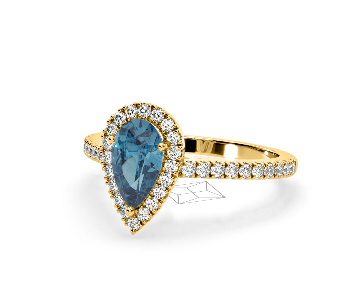 Diana Blue Lab Diamond Pear Halo Ring 1.60ct in 18K Yellow Gold - Elara Collection - Image 12