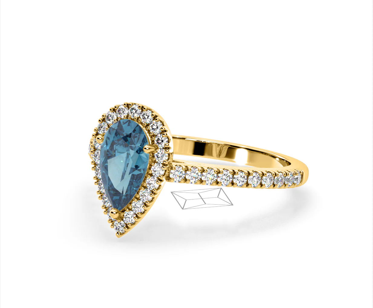 Diana Blue Lab Diamond Pear Halo Ring 1.60ct in 18K Yellow Gold - Elara Collection - Image 14