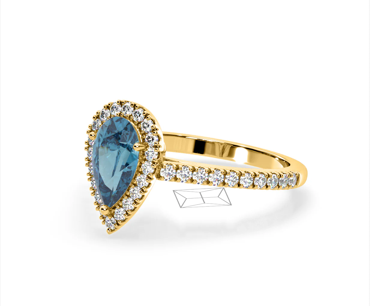 Diana Blue Lab Diamond Pear Halo Ring 1.60ct in 18K Yellow Gold - Elara Collection - Image 15