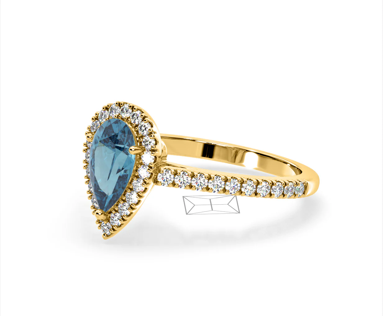 Diana Blue Lab Diamond Pear Halo Ring 1.60ct in 18K Yellow Gold - Elara Collection - Image 16