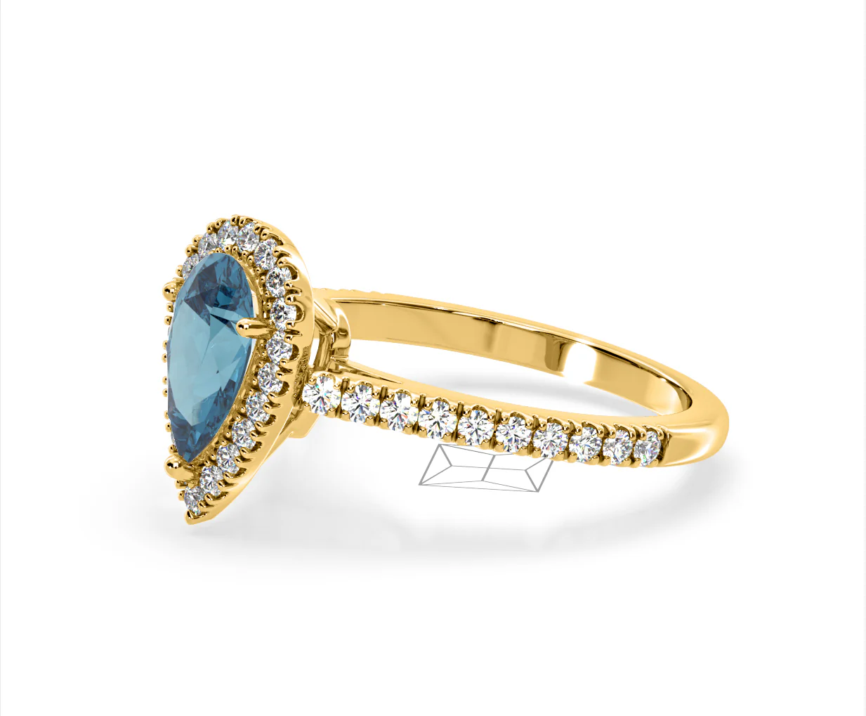 Diana Blue Lab Diamond Pear Halo Ring 1.60ct in 18K Yellow Gold - Elara Collection - Image 19