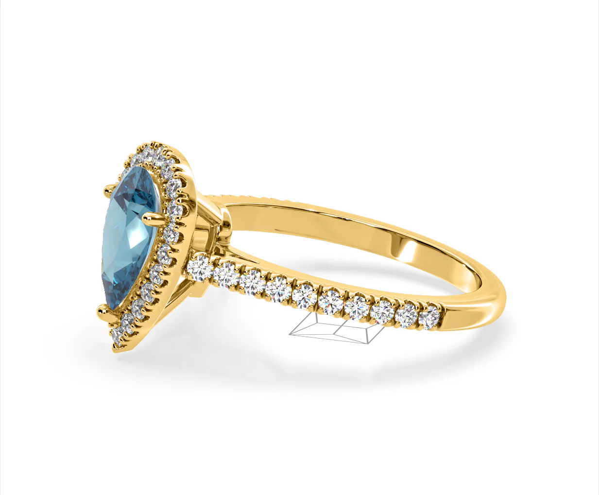 Diana Blue Lab Diamond Pear Halo Ring 1.60ct in 18K Yellow Gold - Elara Collection - Image 21