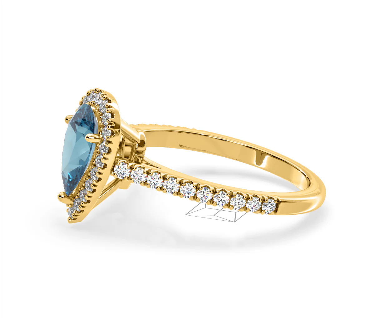 Diana Blue Lab Diamond Pear Halo Ring 1.60ct in 18K Yellow Gold - Elara Collection - Image 22